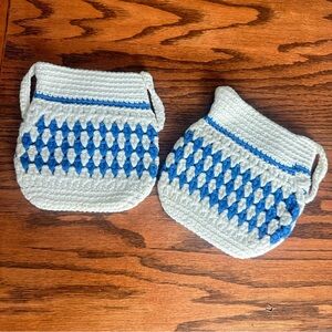Handmade Crochet potholders oven mitts cream and sugar shape in Blue and White